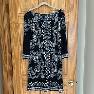 White House Black Market Sheath Dress Black and White 3/4 Sleeve